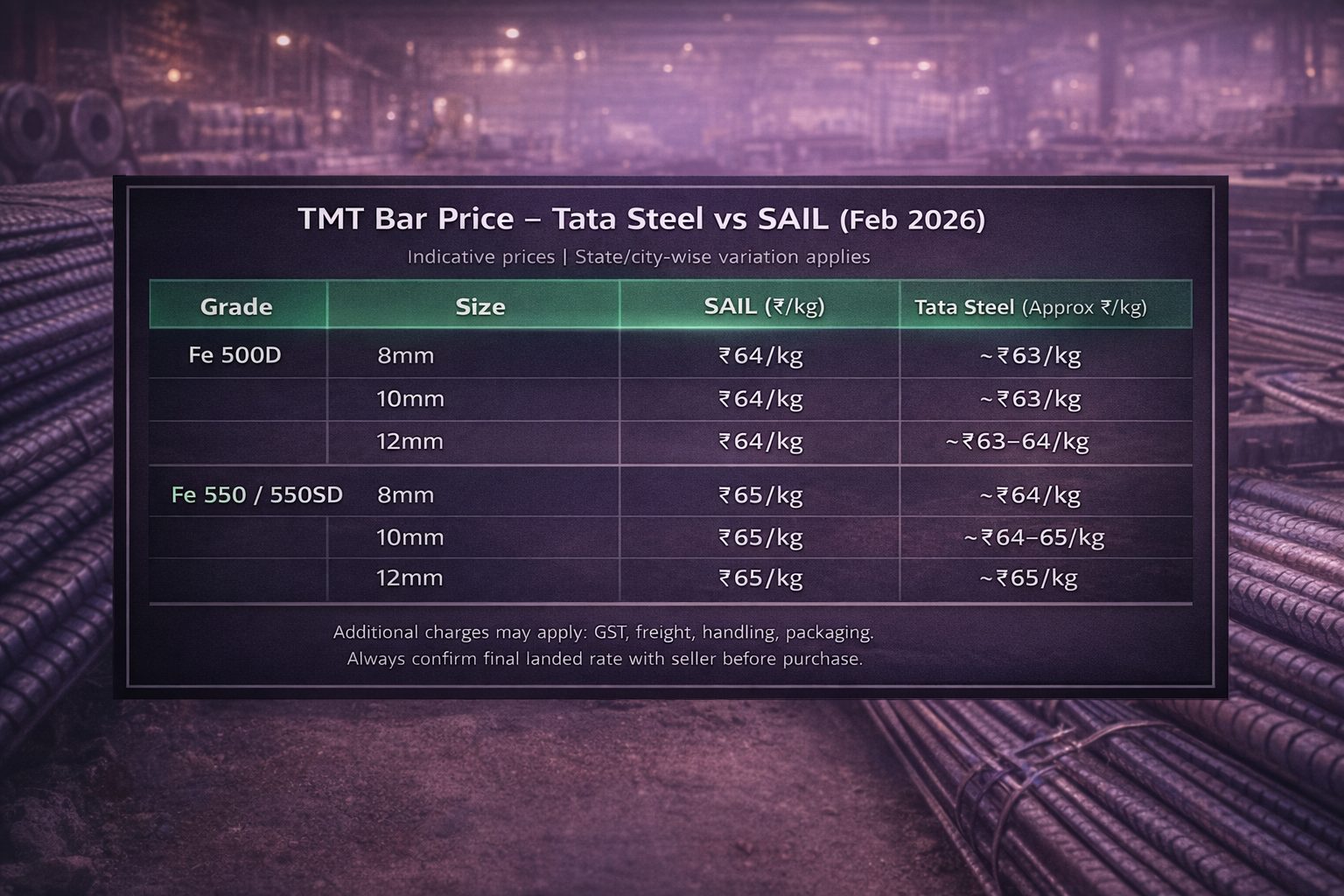 TMT Bar Price – Tata Steel vs SAIL