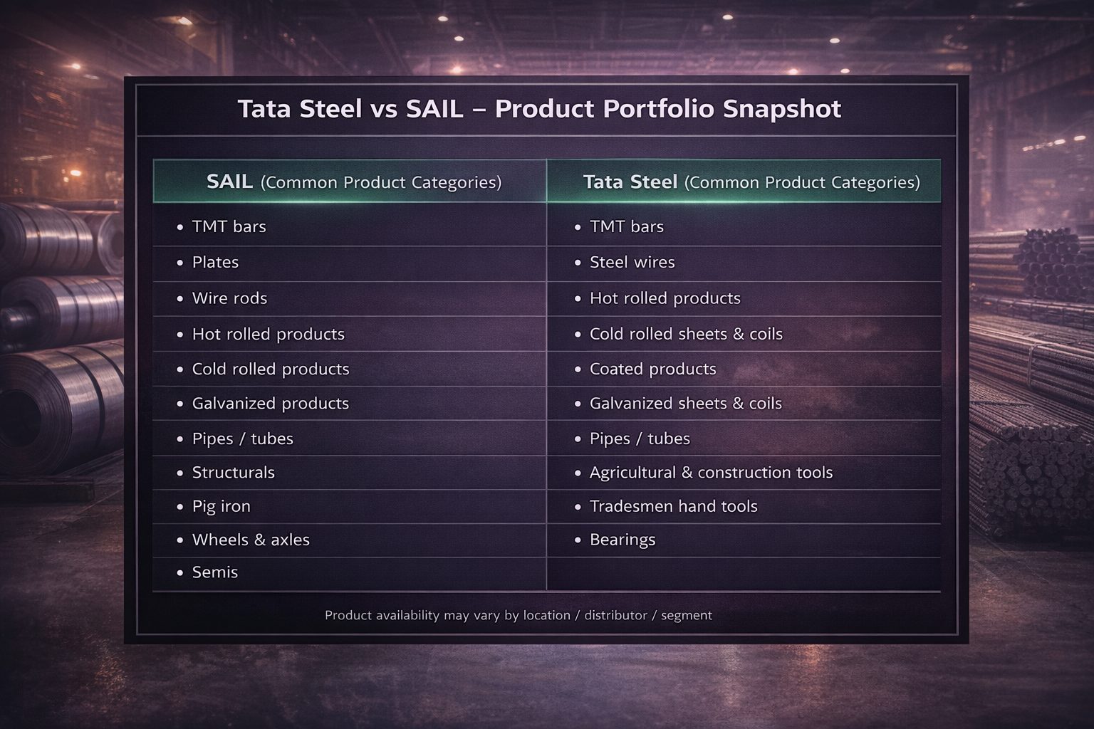 Top Products and Price List – Tata Steel and SAIL